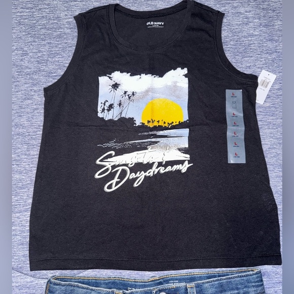 Girls Black Graphic Tank Top and Denim Shorts Set 10/12 - Picture 3 of 4